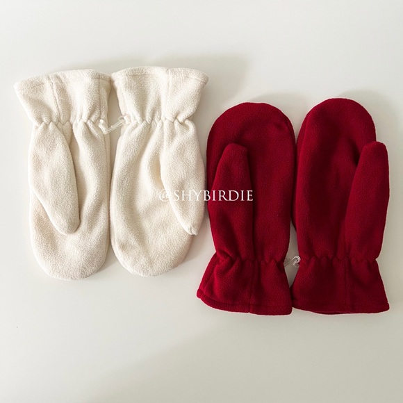 JACOB 2 Pairs Polar Fleece Lined Mittens, Red and Off-White - Picture 7 of 12